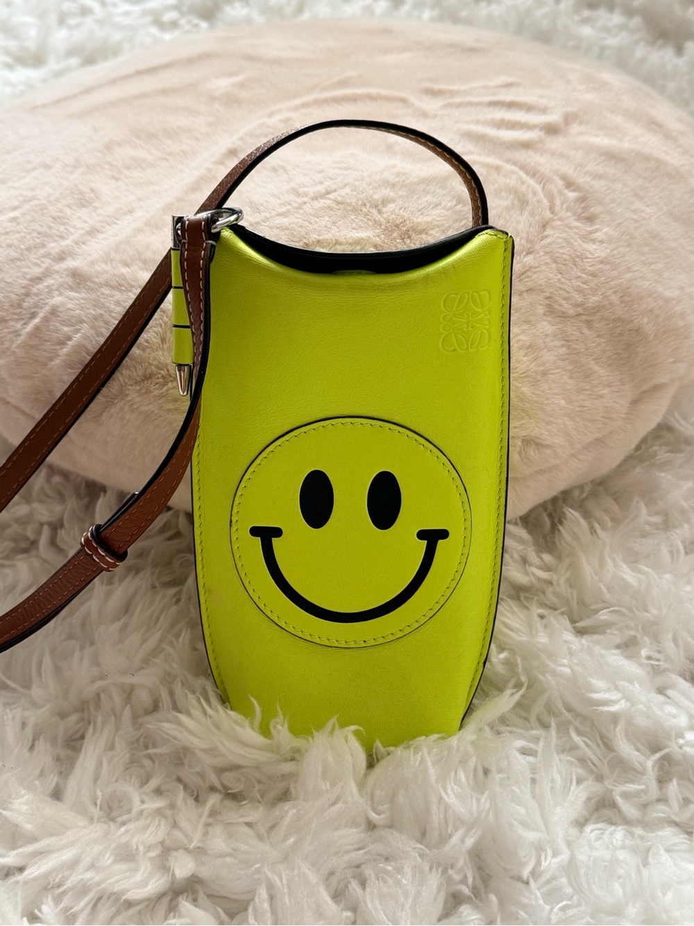 LOEWE Smiley Face Gate Pocket Leather Crossbody Bag – Neon Yellow